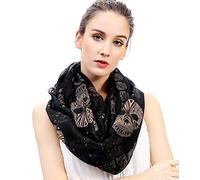Lina & Lily Bufanda Infinita Snood con Estampado de Calaveras de Azúcar (Negro)