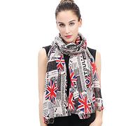 Lina & Lily Bufanda Mujer con Estampado de Periódico Union Jack (Blanco)