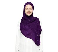 Lina & Lily Hijab Pañuelo Mujer Musulmana con Brillos Dorados Tela de Chifón Premium 72 x 190cm (Violeta Oscuro)