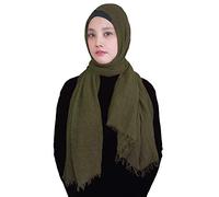 Lina & Lily Hijab para Mujeres Musulmanas Bufanda Fular Turbante, Tela Arrugada (Verde ejercito)