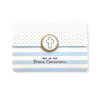 LINA OFFICINE GRAFICHE CREATIVE 56-560 - Tarjeta de felicitación de comunión para niño, con cierre magnético, 11,50 x 16,50 cm, comunión, rayas azules