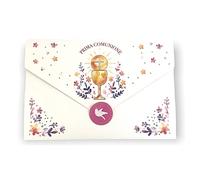 LINA OFFICINE GRAFICHE CREATIVE 96-561 - Tarjeta de felicitación de comunión para niña, con etiqueta para cerrar sobre, 11 x 16 cm (cáliz litúrgico para niña)