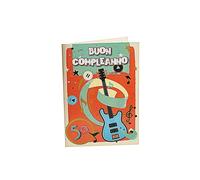 LINA OFFICINE GRAFICHE CREATIVE Tarjeta de felicitación de 50 cumpleaños para hombre, ideas de regalo para los 50 años, con una guitarra para tocar con sonido Smoke on the Water, tamaño A4, 30 x 21