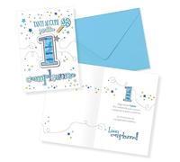 LINA OFFICINE GRAFICHE CREATIVE Tarjeta de felicitación de cumpleaños 1 año niño celeste 30-001