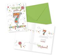LINA OFFICINE GRAFICHE CREATIVE Tarjeta de felicitación de cumpleaños de 7 años niña niño colorido 30-009