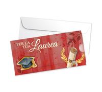 LINA OFFICINE GRAFICHE CREATIVE Tarjeta de felicitación de graduación con sobre, diseño elegante en rojo y dorado, espacio para mensaje personalizado