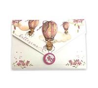 LINA OFFICINE GRAFICHE CREATIVE Tarjeta de felicitación para bautizo de niña, regalo de bautizo para niña, con bolsa de dinero, etiqueta de cierre de sobre, 11 x 16 cm (globo - rosa) 96-403
