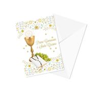 LINA OFFICINE GRAFICHE CREATIVE Tarjeta de Primera Comunión y Confirmación, diseño floral con cáliz dorado, 14,8 x 10,5 cm, incluye sobre