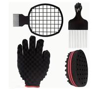 LinaLife Juego de 4 piezas de esponja y peine de pelo para hombres y mujeres, juego de esponjas para rizos de peluquería y peinado personal con guante, cepillo de metal y peine giratorio