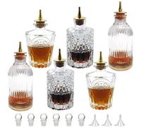 LINALL Juego de botellas Bitters - Botella de vidrio vintage, botellas decorativas con tablero superior, botellas Dasher para hacer cóctel, ideal para camarero en casa bar (paquete de 6)