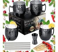 LINALL Moscow Mule - Juego de 4 tazas de acero inoxidable chapadas en negro (4 unidades)