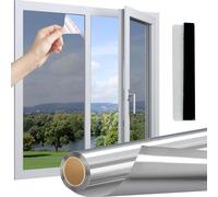 Linarun Vinilo para Cristales 40x200 Vinilo Ventana Privacidad Efecto Espejo, Lámina de Privacidad para Cristal, Anti UV Solar, Termica Película para Ventanas, Adhesivo, Plata