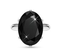 Linawe Anillo de plata Jewelry para mujer, anillo negro ajustable, anillo de dedo con diamante moissanita de gran tamaño para mujer, anillo de plata, joyería de moda