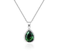 Linawe Collar con colgante de cadena de plata para mujer, collar con piedra natal de diamante verde esmeralda, collar de cristal, collares de plata para mujer, conjuntos de joyas con cadena de dijes