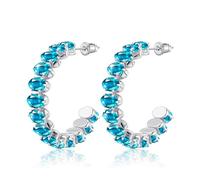 Linawe Pendientes colgantes de plata azul aguamarina, pendientes grandes con forma de argolla fósil, pendientes de acero inoxidable para mujer, pendientes colgantes hipoalergénicos