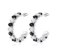 Linawe Pendientes colgantes de plata negra, pendientes grandes, de acero inoxidable para mujer, pendientes hipoalergénicos con piedra, joyas de moda, pendientes colgantes oro blanco, sin níquel