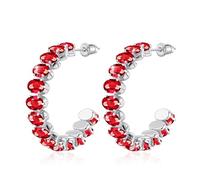 Linawe Pendientes colgantes tipo argolla de plata roja rubí, de acero inoxidable, joyería de moda para mujer, pendientes colgantes hipoalergénicos con piedra de oro blanco