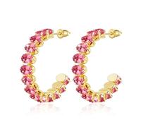 Linawe Pendientes de aro colgantes en oro rosa, llamativos pendientes de acero inoxidable para mujer, pendientes grandes de oro en forma de aro, sin níquel