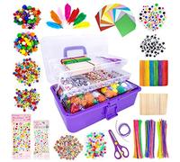 LINAYE 1600 cajas de manualidades para niños, en caja de almacenamiento plegable, para manualidades, plumas, limpiador de pipas, pompones, manualidades, Navidad, Día del Niño (morado)