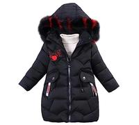 Linboo Abrigo de invierno cálido para niña, con capucha, de piel, parka acolchada, con estampado de letra LOVE, Negro , 13-14 Años