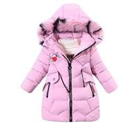 Linboo - Abrigo de invierno cálido para niña, con capucha, de piel, parka acolchada, con estampado de letras LOVE, rosa, 13-14 Años