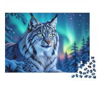 Lince Ártico Bosque del Norte Puzzle de 1000 Piezas Juego de Puzzle 1000 Piezas Aurora Nocturna Papel Calidad Adultos Relajación Decoración Hogar 70x50cm/1000pcs