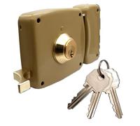 Lince Cerradura 5125AHE10D I Cerradura tradicional Ancha con Llave Serreta I Acabado en Oro I Tubo defensa de cilindro GIRATORIO