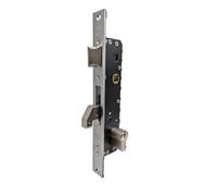 Lince Cerradura 557025 I Frente Inoxidable, 25 mm I Para Puertas Metálicas I Cerradura de embutir I Con picaporte, nueca para manilla y palanca de gancho basculante reforzado.