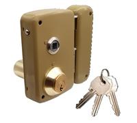 Lince Cerradura de Sobreponer 5056BHE70D I Cerradura tradicional Estrecha con Llave Serreta I Acabado en Oro I Tubo defensa de cilindro GIRATORIO