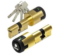 Lince - Cilindro C6 ALARM 30x30 cm | Bombillo de Alta Seguridad Avanzada con Alarma Integrada de 100dB | Anti-Intrusión | Acabados en Latón y Níquel Mate | Incluye 5 Llaves XXL | Acabado latón