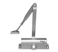 LINCE - CPA23RP Cierrapuertas de Brazo Articulado con Función de Retención Fuerza Regulable EN 2-3 Acabado Plata para Puertas de Interior