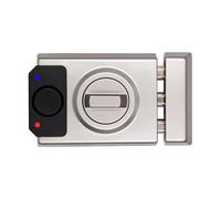 Lince SMARt7930 Cerradura inteligente para puerta - Cerrajo con alarma de 100 dB, control por aplicación, control remoto y llave reversible de alta seguridad - Recargable por USB-C - Plata