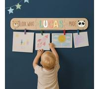 LinCognivant Personalised “Look What I Made” Sign - Custom Kids Art Display Board with Name, Handmade Wall Hanging Nursery Decor, Birthday Gift for Baby & Toddler, Wooden Keepsake for Artwork