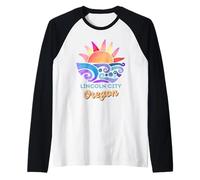 Lincoln City Oregon Puesta de Sol Vacaciones Playa Viaje por Carretera Camiseta Manga Raglan