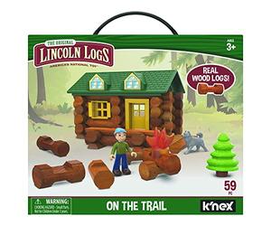 Lincoln Logs K'NEX, Juego de construcción On The Trail, Basic Fun, 00821, 59 Piezas, leños de Madera de Verdad, Kit de Aprendizaje de ingeniería para niños, Aptos para Edades de a Partir de 3 años