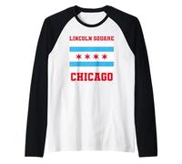 Lincoln Square Chicago Illinois Flag 773 312 Plato Hondo Pizza Camiseta Manga Raglan