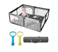 LINCYS Bebé 130x130/150x180cm - Parque Infantil con Red Transparente 360°, Base Antideslizante y Tela Oxford Respetuosa, Zona Segura para Juegos y Piscina de Bolas (Negro/Gray)