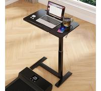 LINCYS Mesa de sobrecama con superficie dividida (inclinación principal) y ajuste neumático de altura de 69,5 a 102 cm, ruedas ocultas de 3 cm, escritorio rodante para laptop, cama, sofá, oficina