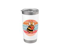Linda abeja con un corazón en sus manos, apicultura. Vaso térmico de acero inoxidable de doble pared