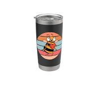 Linda abeja con un corazón en sus manos, apicultura. Vaso térmico de acero inoxidable de doble pared