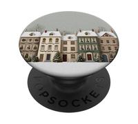 Linda Acuarela Navidad Casas Fila Invierno Escena PopSockets PopGrip Adhesivo