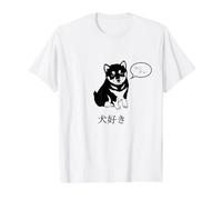 Linda Amante de los Perros Shiba Inu I Love Dogs en Kanji japonés Camiseta gráfica económica, Hombre, Blanco, S