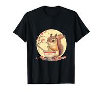 Linda ardilla comiendo fideos ramen obras de arte florales otoño Camiseta
