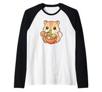 Linda Ardilla Comiendo Ramen Adorable Arte Animal Camiseta Manga Raglan