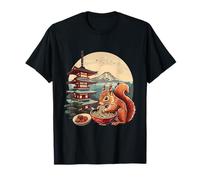 Linda ardilla comiendo ramen pagoda torre monte Fuji Obra de arte Camiseta
