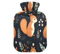 Linda ardilla con bolsa de agua caliente floral y funda suave y cálida para cama de invierno, cuello y hombros, 1 L