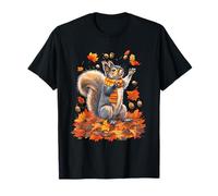 Linda Ardilla con Hojas de otoño Animal Acción de Gracias Camiseta