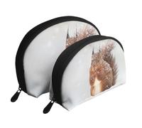 Linda Ardilla en la Nieve Impresa, Bolsa de Maquillaje de Concha, Monedero pequeño para Mujer, Bolsa de artículos de tocador, Bolsa de cosméticos, 2 Piezas