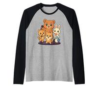 Linda Banda de Animales Kawaii Cantando Juntos adorables Dibujos Animados Camiseta Manga Raglan
