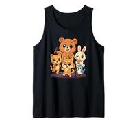 Linda Banda de Animales Kawaii Cantando Juntos adorables Dibujos Animados Camiseta sin Mangas